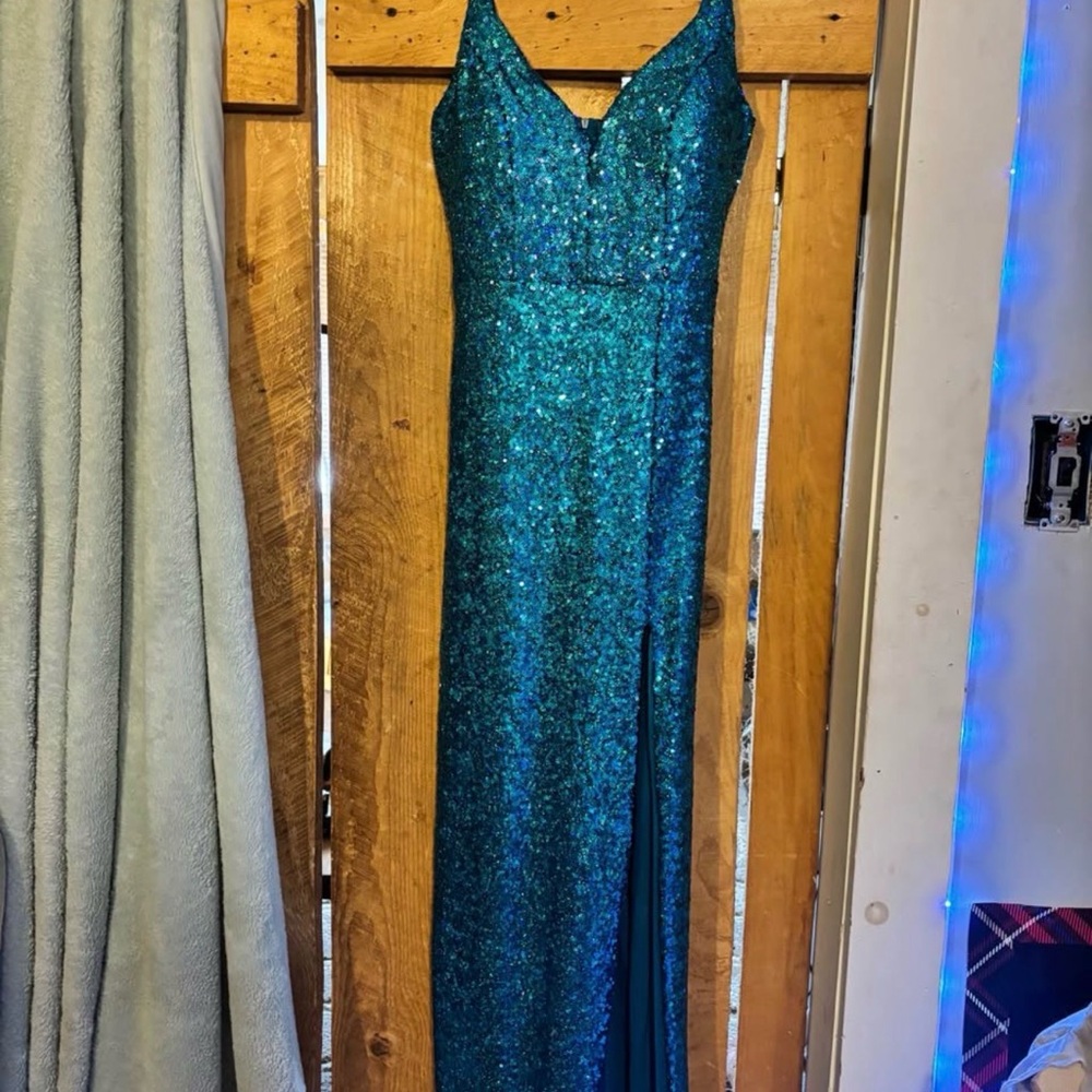 Emerald Sundae Teal Sequin Spaghetti-Strap Dress